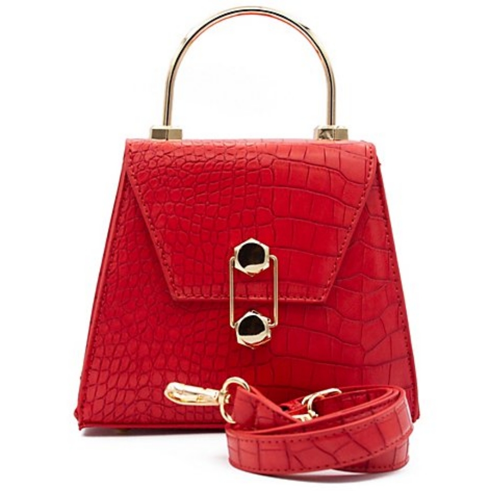Red Badgley Mishka Matte Croco Trapezoid Crossbody